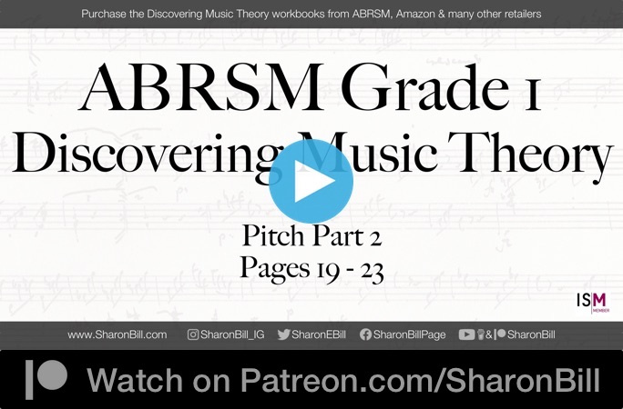 ABRSM Discovering Music Theory Grade 1 Pitch Part 2 pages 19 - 23 with Sharon Bill