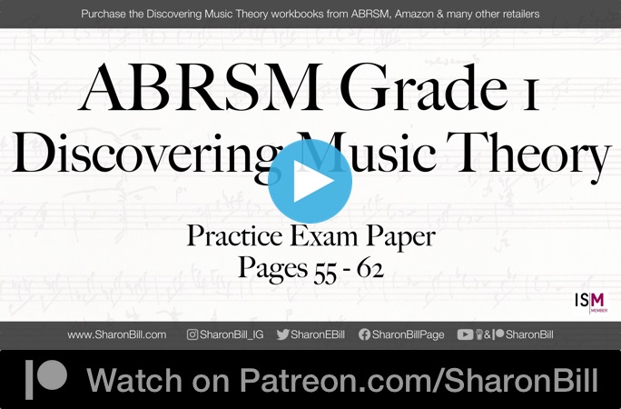 ABRSM Discovering Music Theory Grade 1 Practice Exam Paper pages 55 - 62 with Sharon Bill