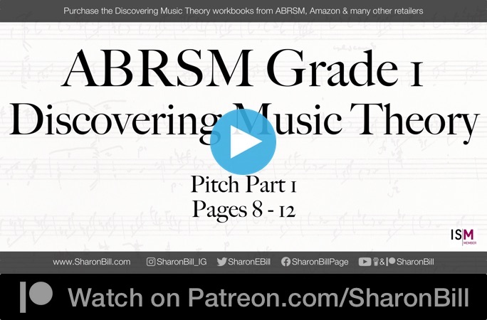 ABRSM Discovering Music Theory Grade 1 Pitch Part 1 pages 8 - 12 with Sharon Bill