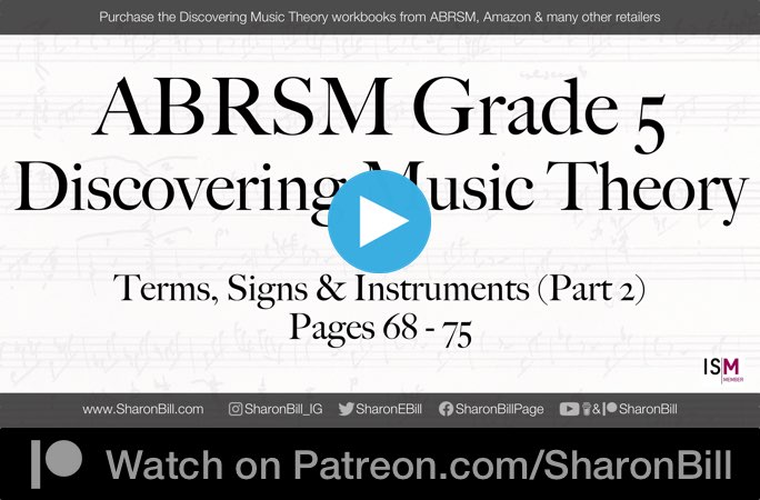 ABRSM Discovering Music Theory Grade 5 Terms Signs and Instruments part 2 pages 68 - 75 with Sharon Bill