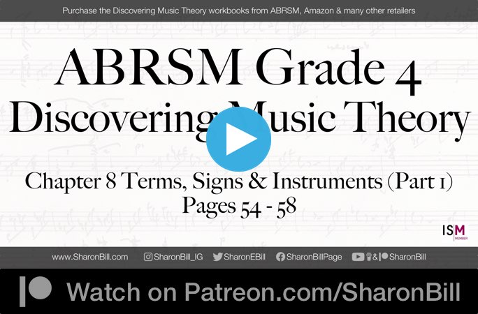ABRSM Discovering Music Theory Grade 4 Terms Signs and Instruments part 1 pages 54 - 58 with Sharon Bill